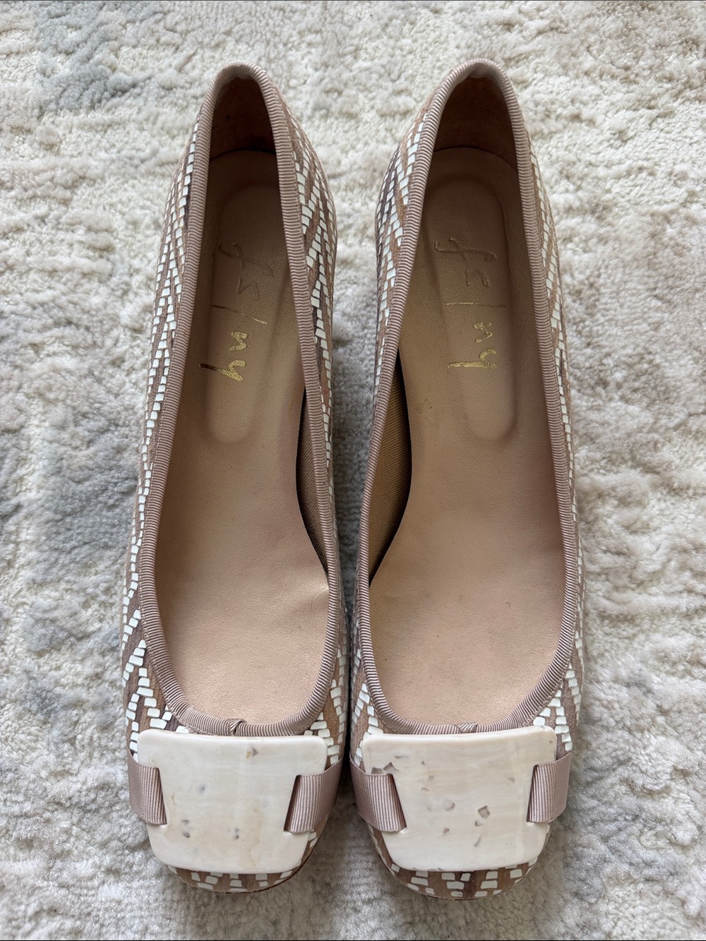 fs/ny Women's Taupe Mosaic Ballet Flats with Ivory Accent